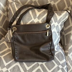 Hammitt Dark Brown Crossbody Bag with Gold Accents